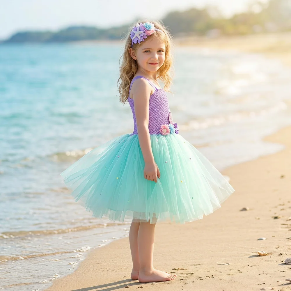 2026 New Purple Princess Tutu Dress Summer Beach Party Birthday Formal Attire Stage Performance Flowy Lightweight Mesh Outfit