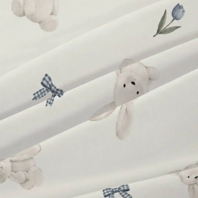 3Pcs Bearprintbluebows Fitted Sheet Three Piece Set (1*Fitted Sheet + 2*Pillowcases, Coreless), Bedding Set