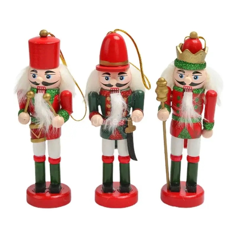 Q6PE 3pcs Wooden Christmas Nutcracker Soldier Pendants King Figurine Toy Ornaments