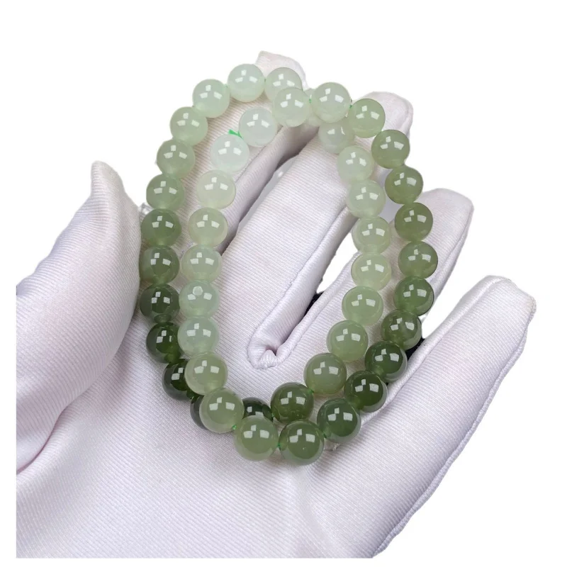 Natural Qinghai Material Round Beads 8Mm Gradient Color Hetian Jade Retro Style Bracelet