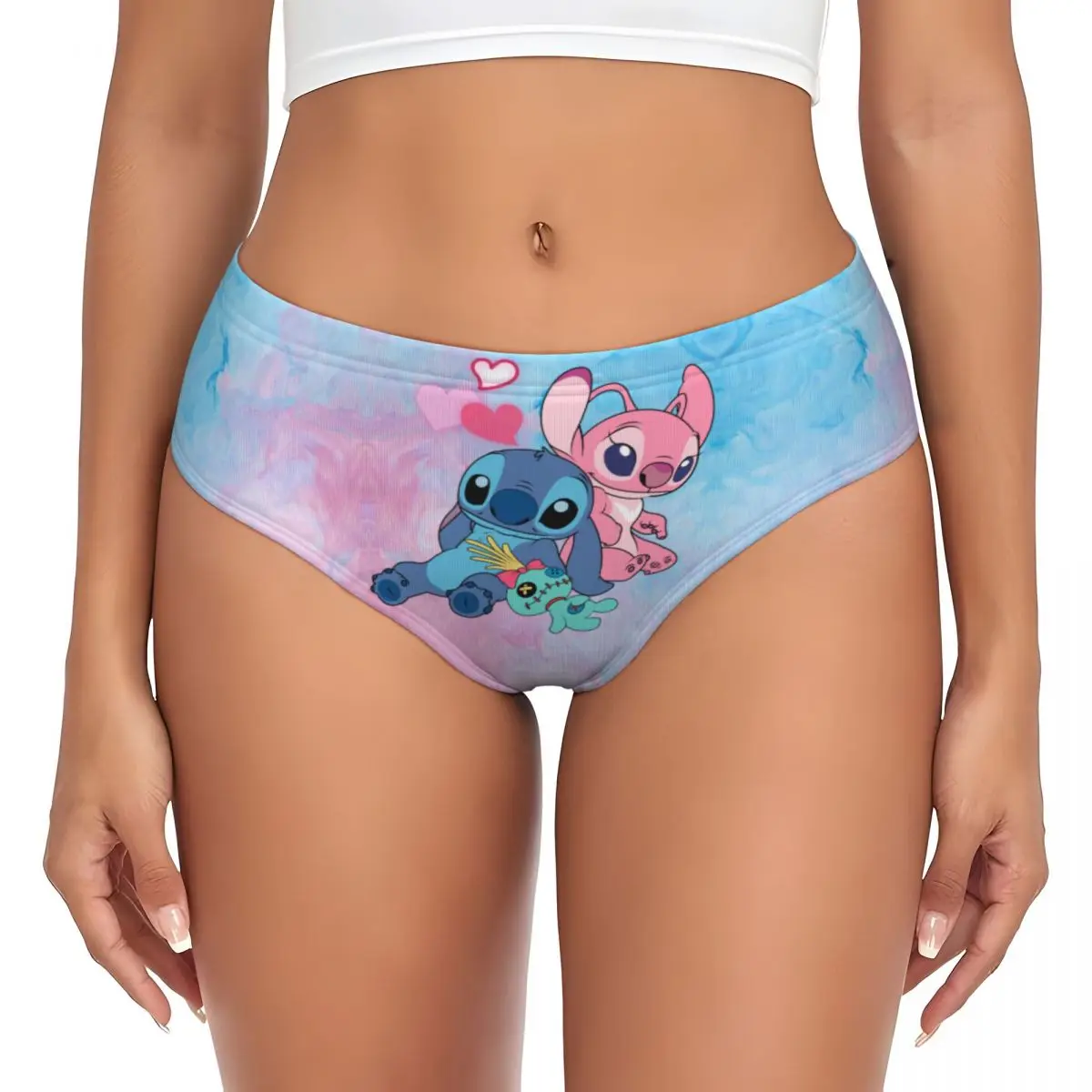 Custom Womens Stitch Angel Panties Underwear Female Soft Anime Briefs Underpants