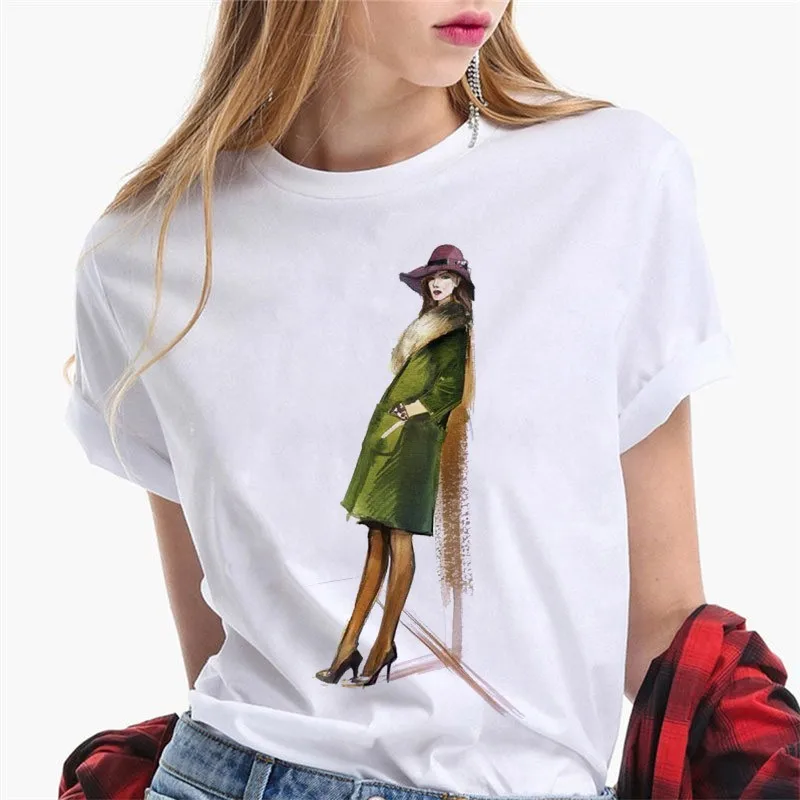 Damskie koszulki graficzne Harajuku Odzież damska Paris Girl Europe and America Fashion Loose Ins White Short-sleeved T-shirt