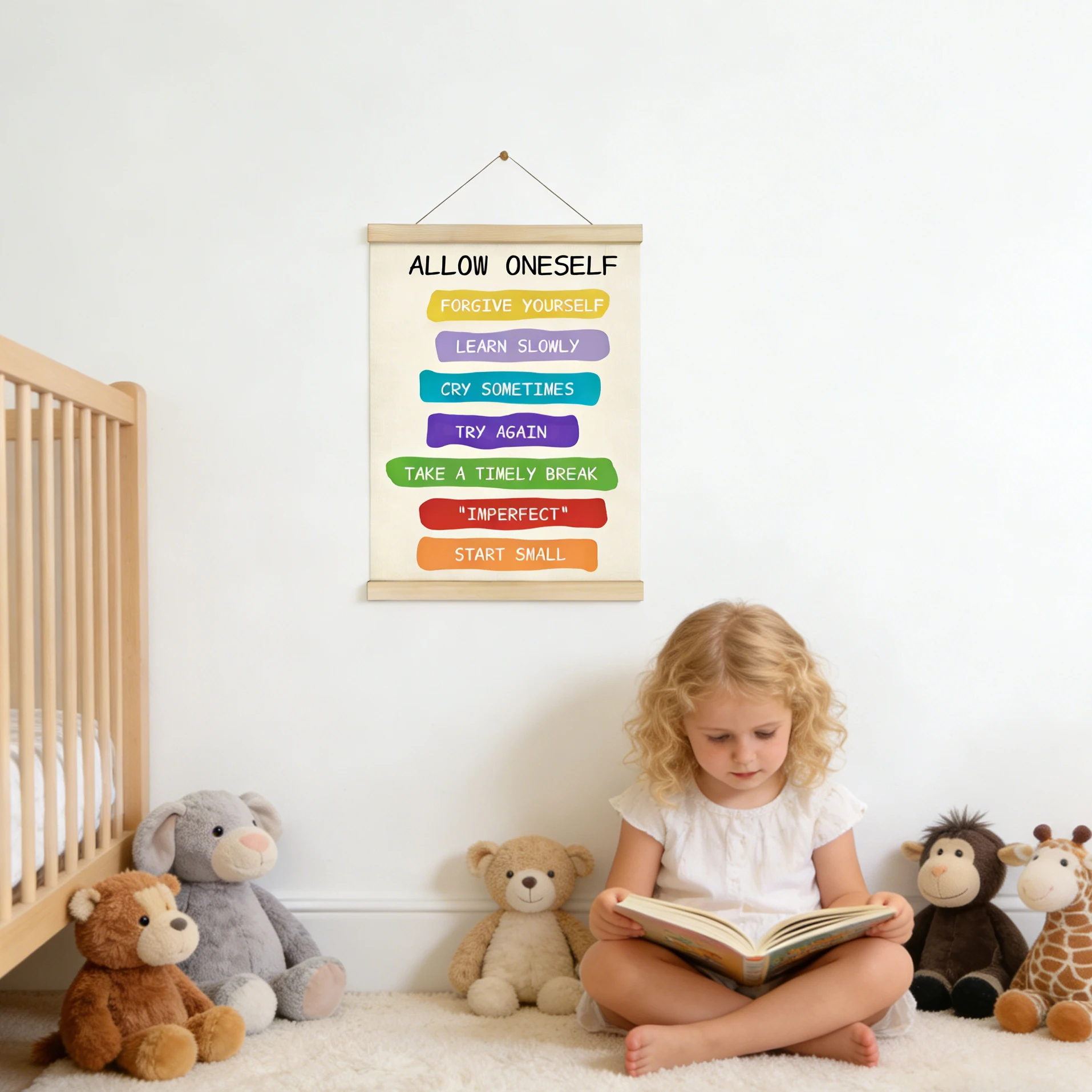Allow yourself inspirational phrases colorful wall art suitable for study rooms, living rooms, children's art classrooms, poster