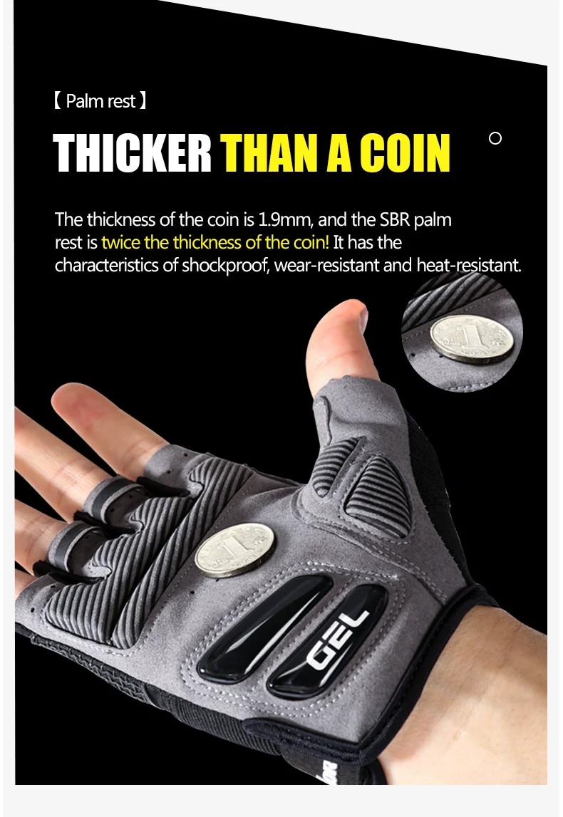 Neue Halbfinger-Fahrradhandschuhe für Herren und Damen, flüssiges Silikon, stoßdämpfend, atmungsaktiv, für Sport, Fahrrad, Fitness – Detail 7