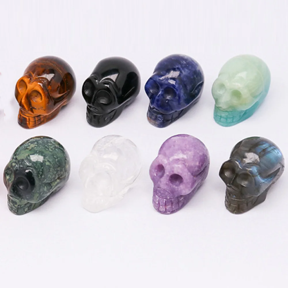 1 Inch Healing Crystals Skull Natural Stone Carving Skull Statue Reiki Ornament Desktop Home Decor Crafts Halloween Gifts