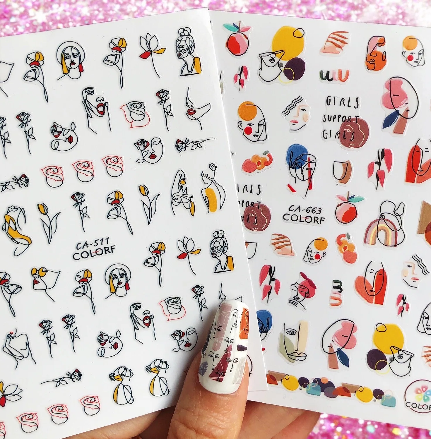 

Newest Character series series hand cartoon colorful designs 3d nail art sticker nail decal accessories HL80