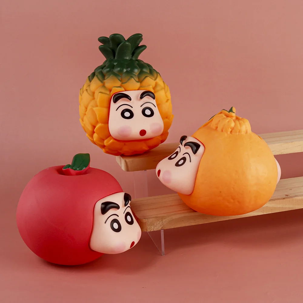 8cm Anime Crayon Shin-chan Apple Orange Nohara Shinnosuke Fruit Series Action Figures PVC GK Model Collectible Hobby Toys Gifts