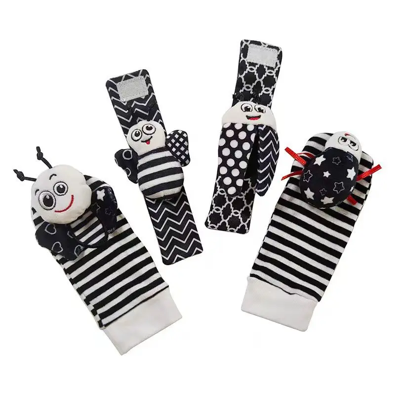 Baby Foot Finder Socks and Wrist Rattles, Black and White Sensory Toys 6