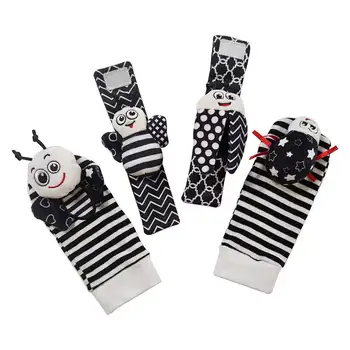 Baby Foot Finder Socks and Wrist Rattles, Black and White Sensory Toys 6