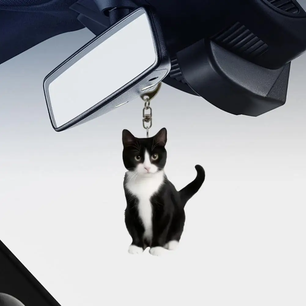 Acrylic Cat Key Chains Car Rearview Mirror Kitten Pendant Car Purse Bag Pendant Black Cat Key Ornament Car Interior Accessories