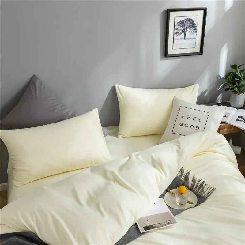 100% Cotton Bedding Set,Twin Size Duvet Cover 200x200,Skin Friendly Breathable,2 Pillowcase,No Bed Sheet,Solid Color