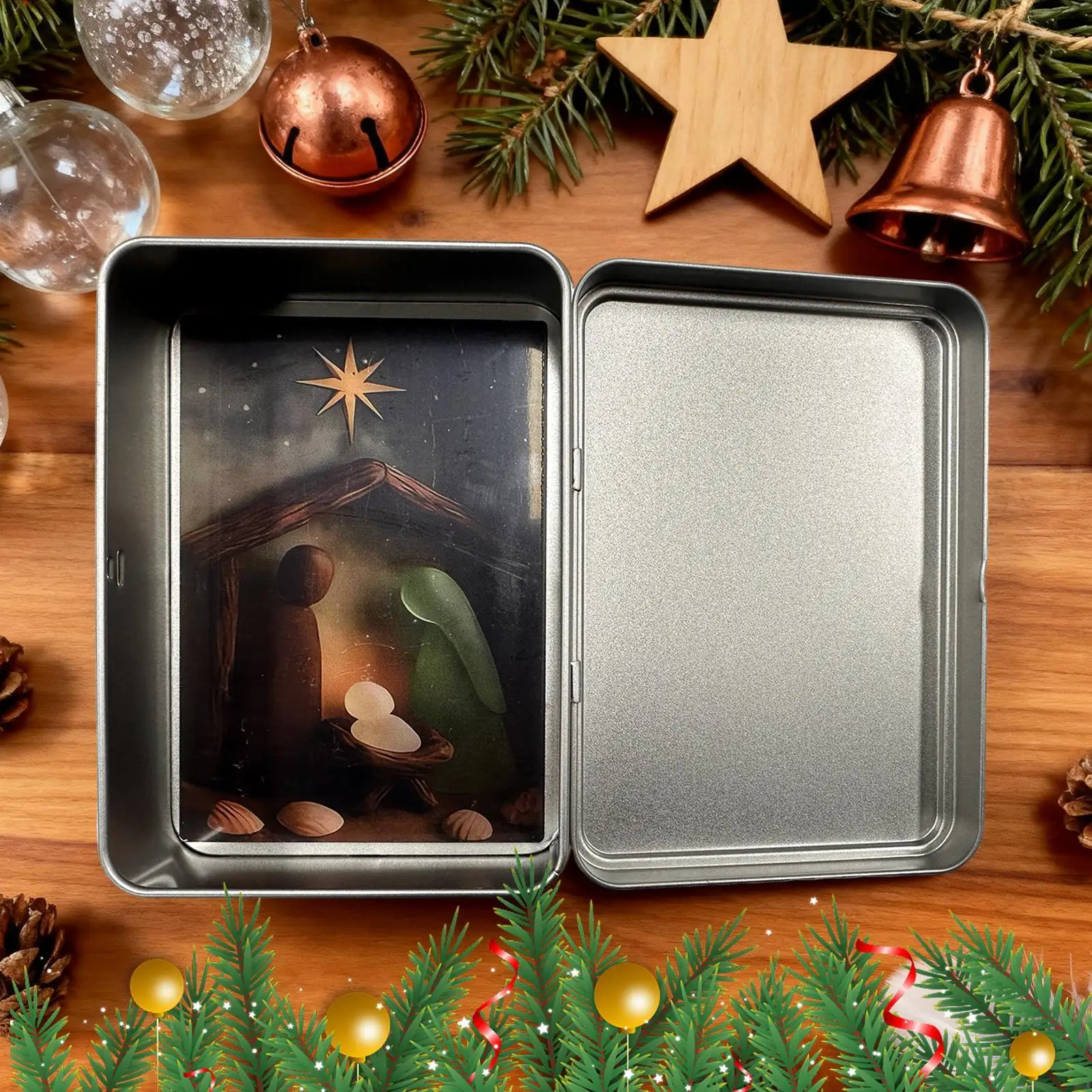 Mini Nativity Set In Tin Box Pocket-Sized Bethlehem Scene For Travel | Christmas Desk Ornament & Religious Decor