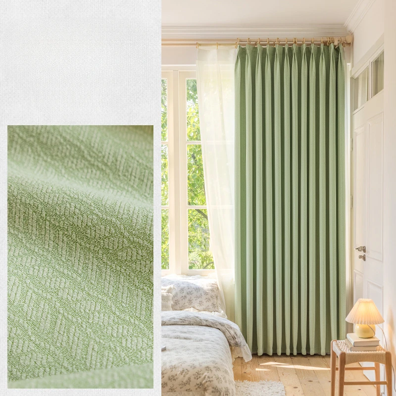 

French Style Fresh Chenille Curtains for Bedroom Living Room Simple Fully Shadingbay Window Heat Insulation Shading Curtains