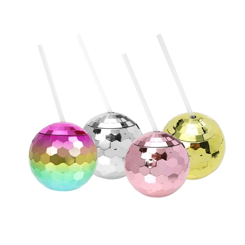 4PCS Disco Ball Cups With Lid And Straw Tumbler Cocktail Cup Glitter Flash Ball Cup For Party Nightclub Bar Drinking