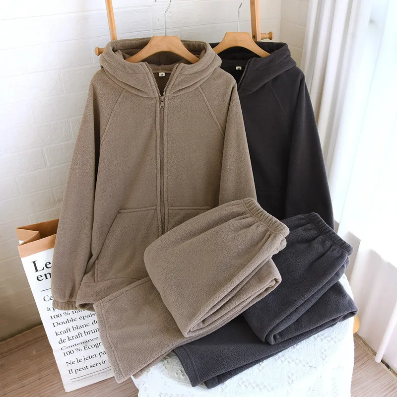 Thickened Warm Sleepwear Plus Size Flannel Pajamas Women Autumn and Winter High Quality Home Clothes Hooded Hot Nightwear Set