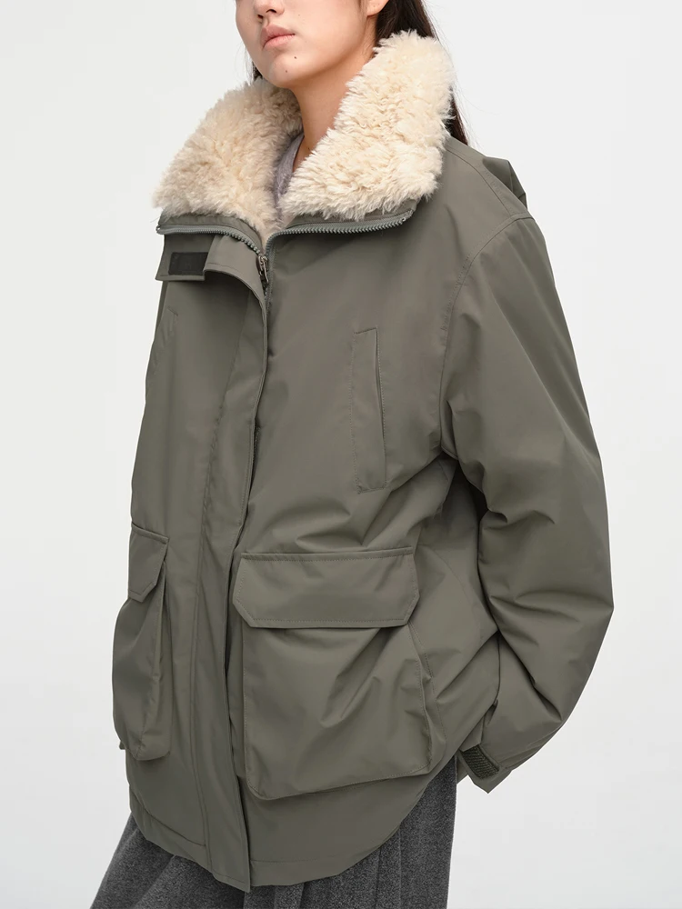 ZAROY Women's Winter Jacket Snow Wear Casual Loose Fur Lapel Zipper Coat Warm Lamb Fur Parka Outerwear куртка женска