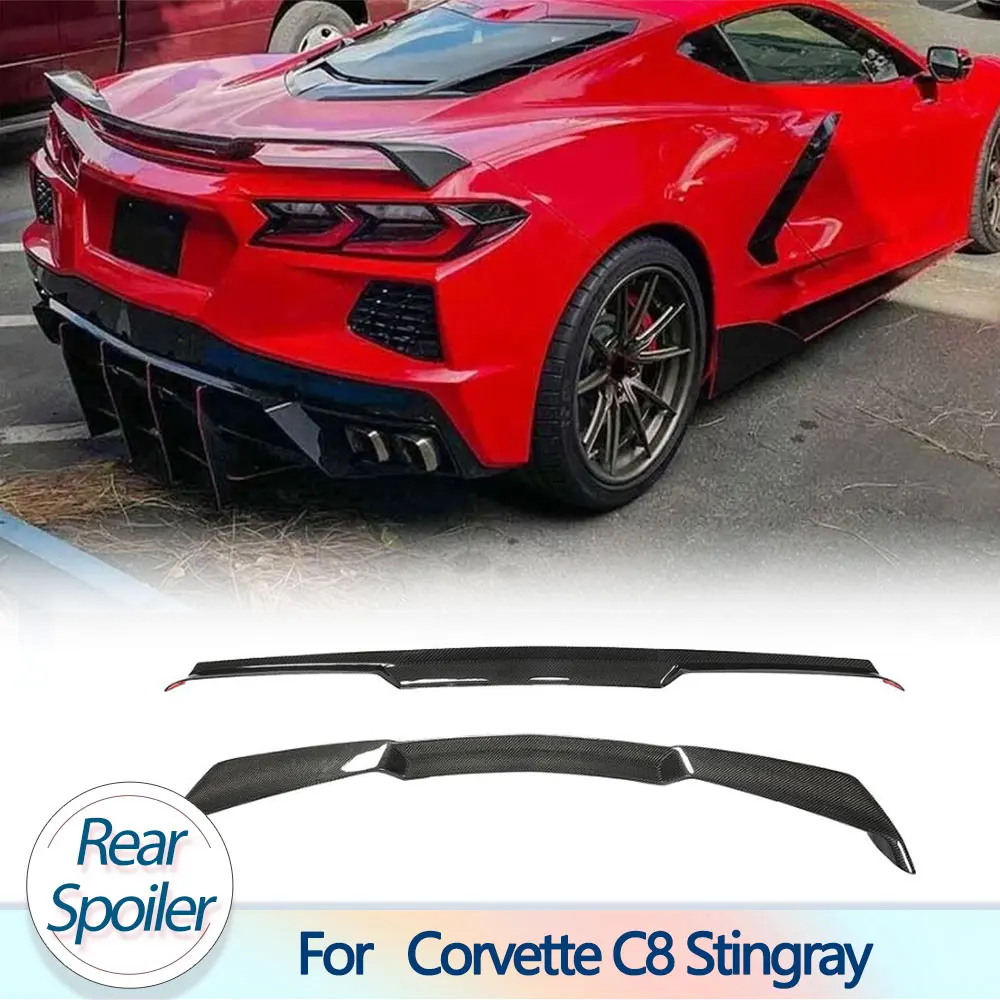 Alerón trasero para maletero de coche, alerón trasero para Chevy Corvette C8 Stingray de 2 puertas 2020 2021, alerón trasero de carbono seco, tapa de maletero, labio
