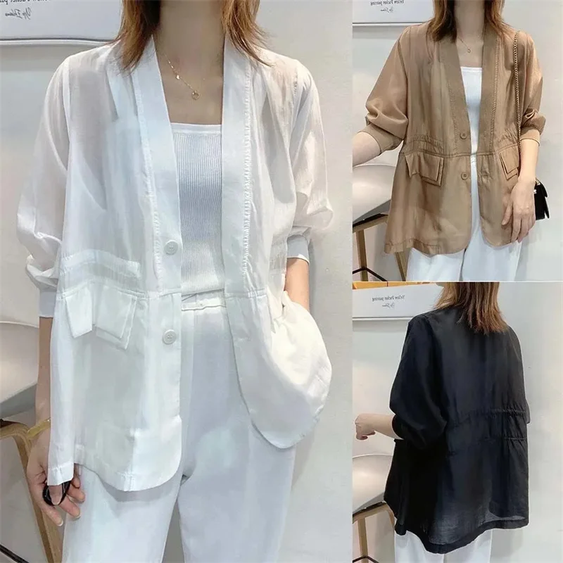 Spring Summer New Sunscreen Coat Women Fashion Loose Plus Size 3XL Cardigan Jacket Khaki Black White Outwear Tops Female