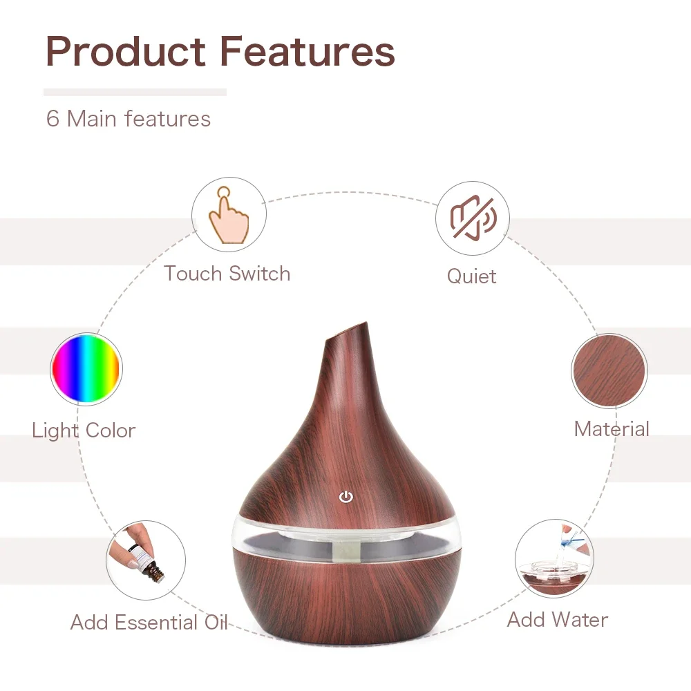 USB Humidifier Electric Oil Aromatherapy Diffuser with 7 Color Lights Humidificador de agua Diffusers humidifier Cute humidifier