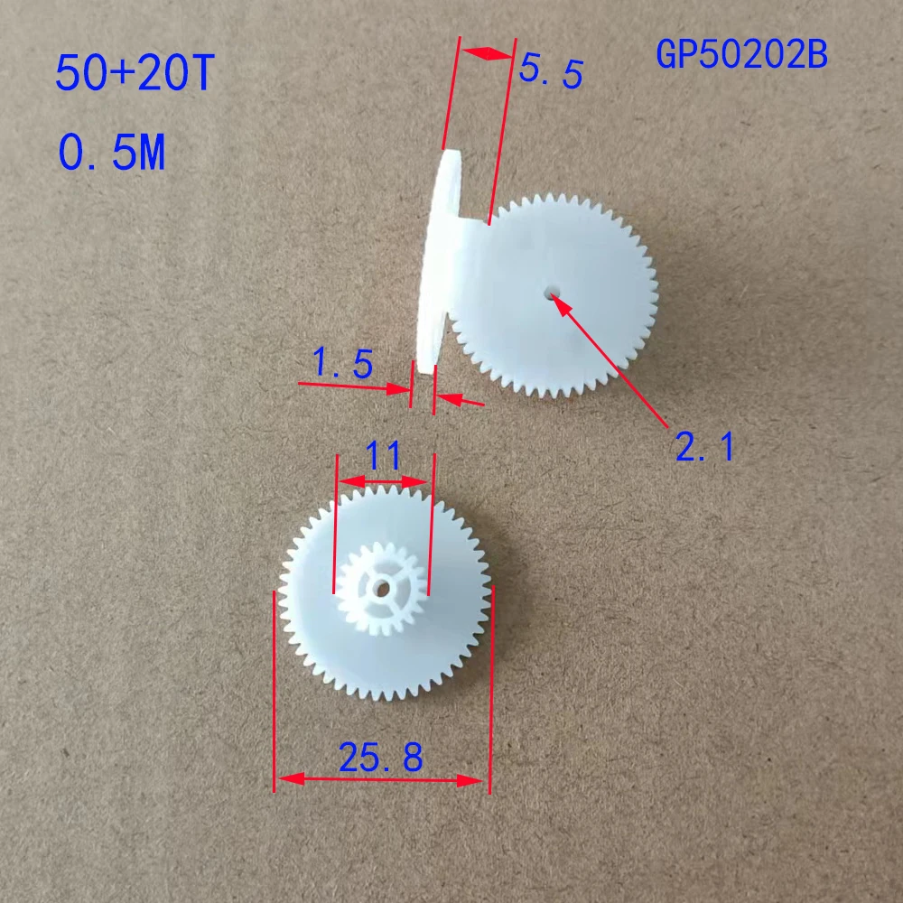 

10/100pcs 50+20T 0.5M plastic gear hole 2.1 OD 26+11mm for rc car robot diy toy parts model accessories boy toys GP50202B