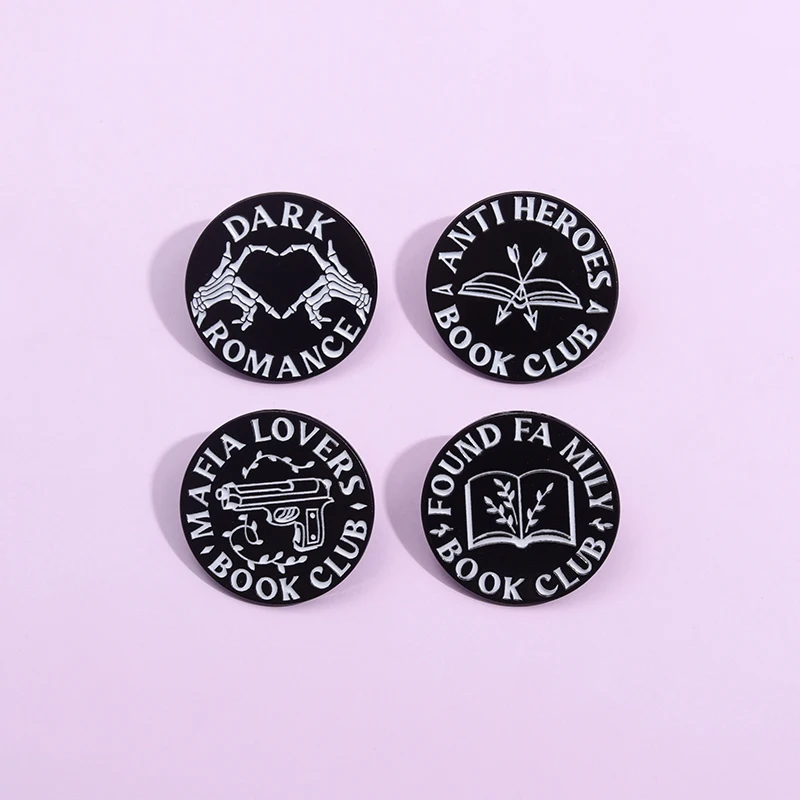 Found Family Book Club Enamel Pins Dark Romance Skeleton Hand Brooch Punk Gothic Lapel Badge Gift for Bookworm Friends Wholesale