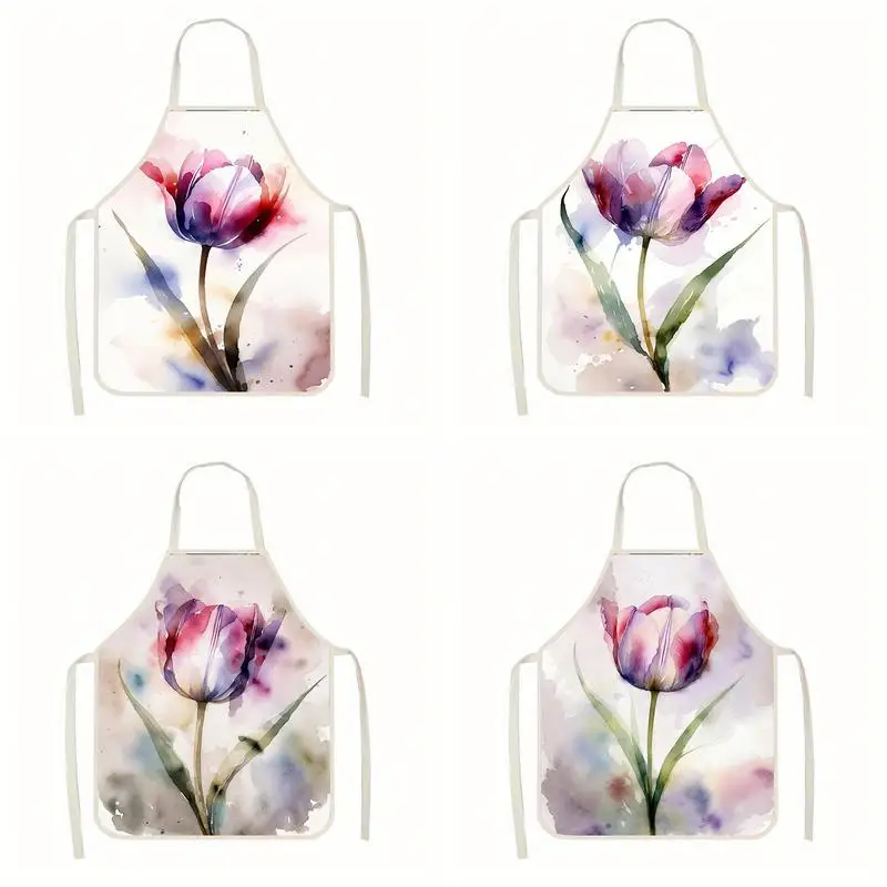 

Watercolor Tulip Aprons Linen apron, suitable for kitchen cooking, parent-child interaction, painting and other scenarios