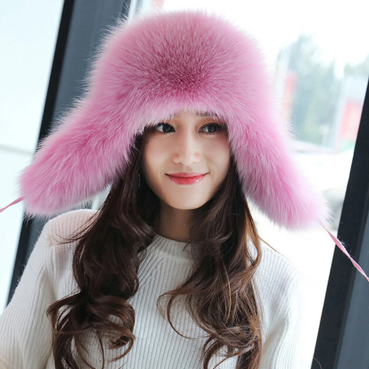 Real Fox Fur Earflap Hat Russia Winter Accessories Warm Genuine Fox Fur Ball Bomber Hats 2026 New FEIMANYUAN