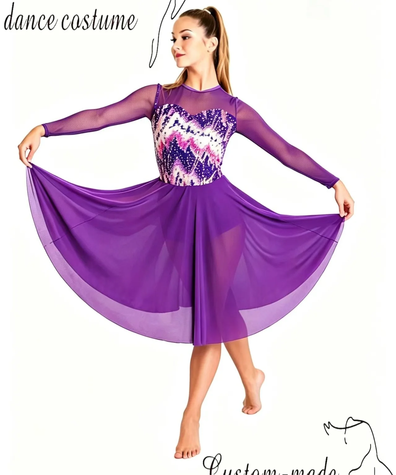 purpura-oscuro-purpura-blanco-dorado-purpura-con-estampado-de-puntos-falda-de-gasa-de-manga-larga-personalizacion-de-trajes-para-actuaciones-de-jazz