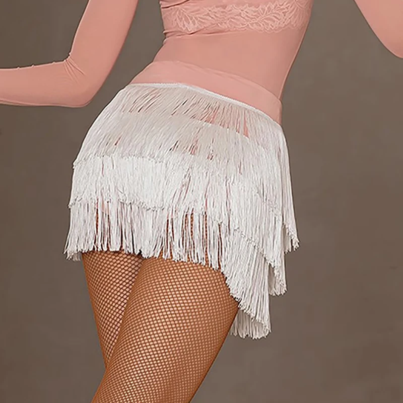 Women Adult Latin Dance Skirt Velvet Ballroom Rumba Samba Tassels Dancewear Female Training Chacha Safety Performance Costume