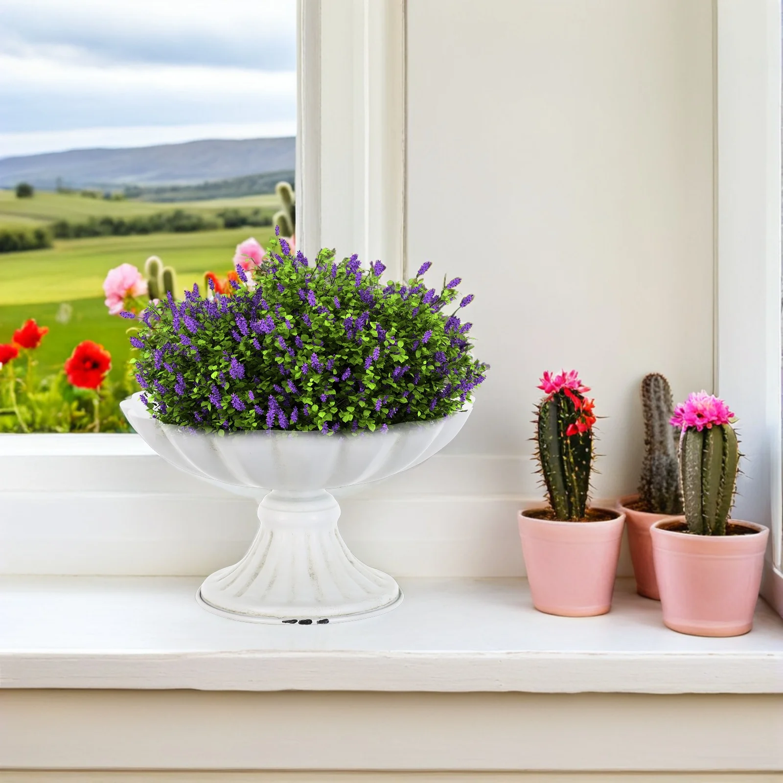 

Vintage Iron Flower Vase White Metal Farmhouse Tabletop Decor Rustic Centerpiece For Home Wedding Party Metal Planter