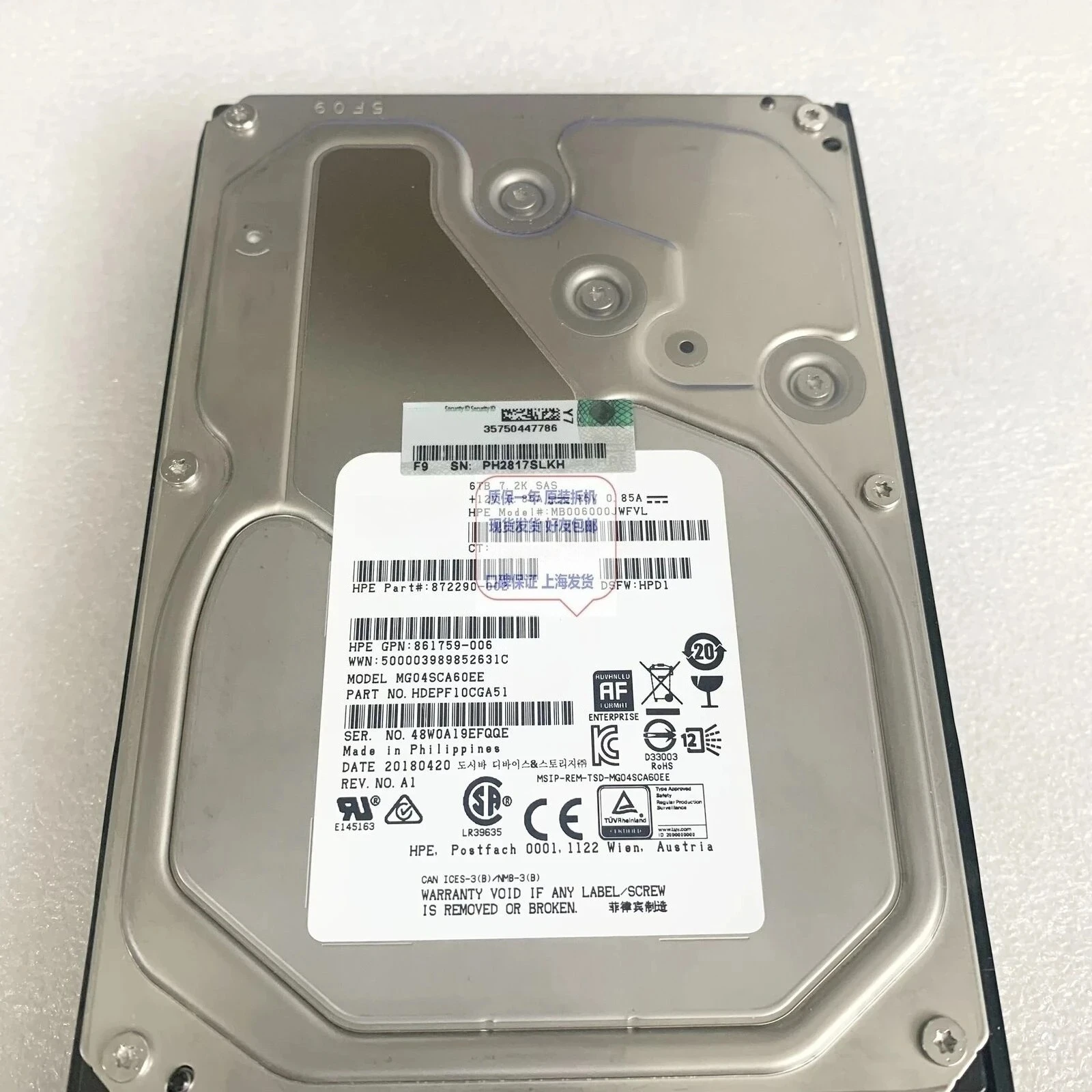 

MB06000JWFVL 872290-002 G9 G10 6T SAS 12G 862140 846610 Б/у