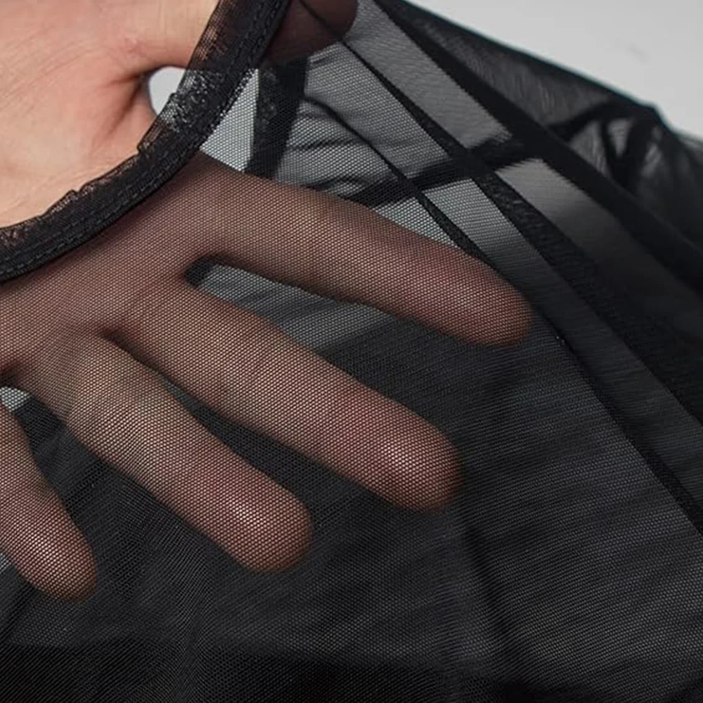 ZONBAILON Mens Sexy Mesh Fitted Shirt Short Sleeve See Through Transparent Muscle T-Shirts Top for Male