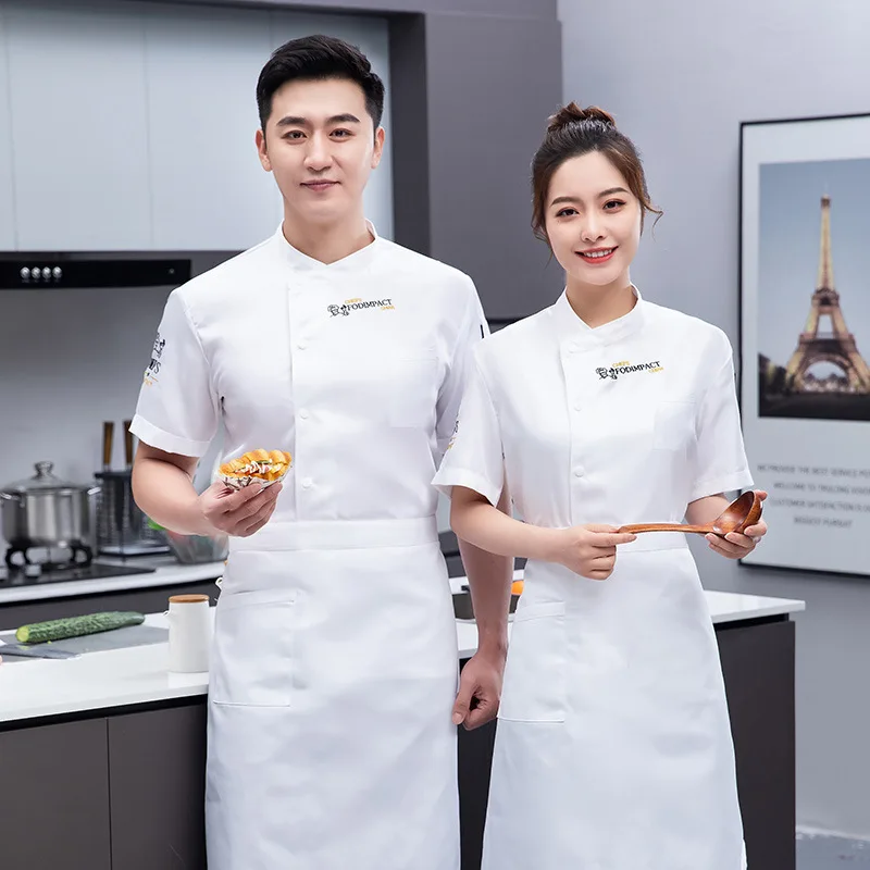 Chef Uniform Short Sleeve Summer Kitchen Kitchen Canteen Restaurant Restaurant Work Wear Men and Women Chef Overalls Dining