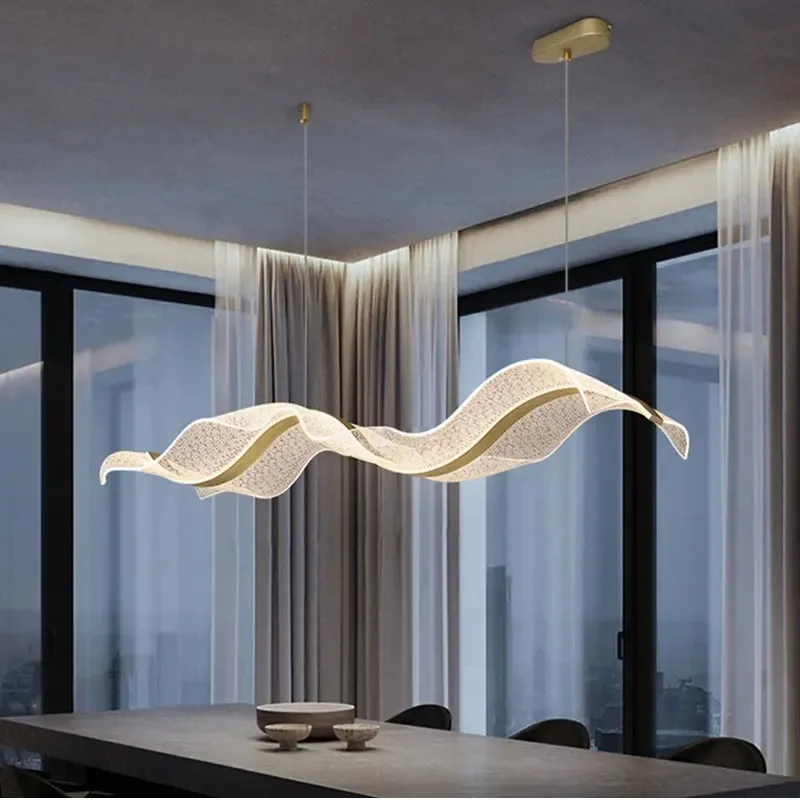 

Modern Minimal Chandelier LED for Dining Room Kitchen Bedroom Lamp Gold Decoration Art Creative Ribbon Design Wave Pendant Light
