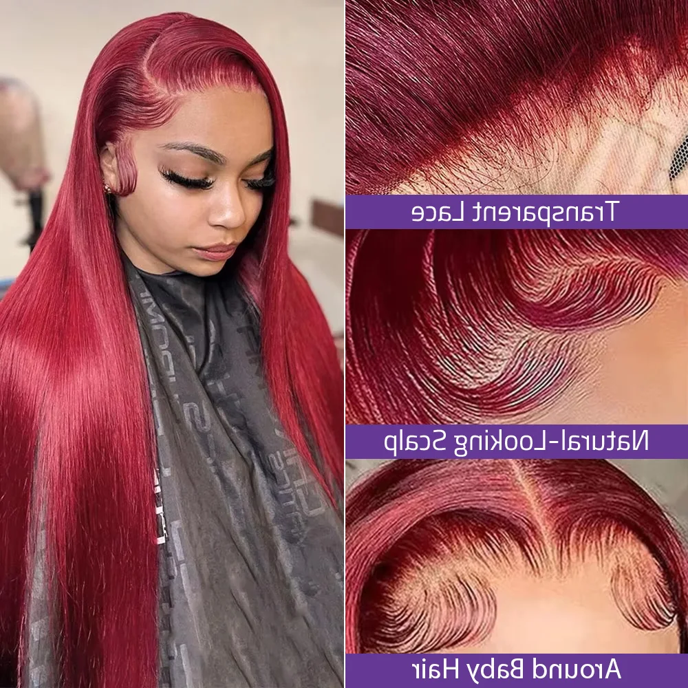 99J بورجوندي ملون مستقيم الشعر HD الدانتيل شعر مستعار أمامي 100% البرازيلي خصلات الشعر المستعار الإنسان قبل قطعها النبيذ الأحمر 13x6 الدانتيل الباروكات الأمامية