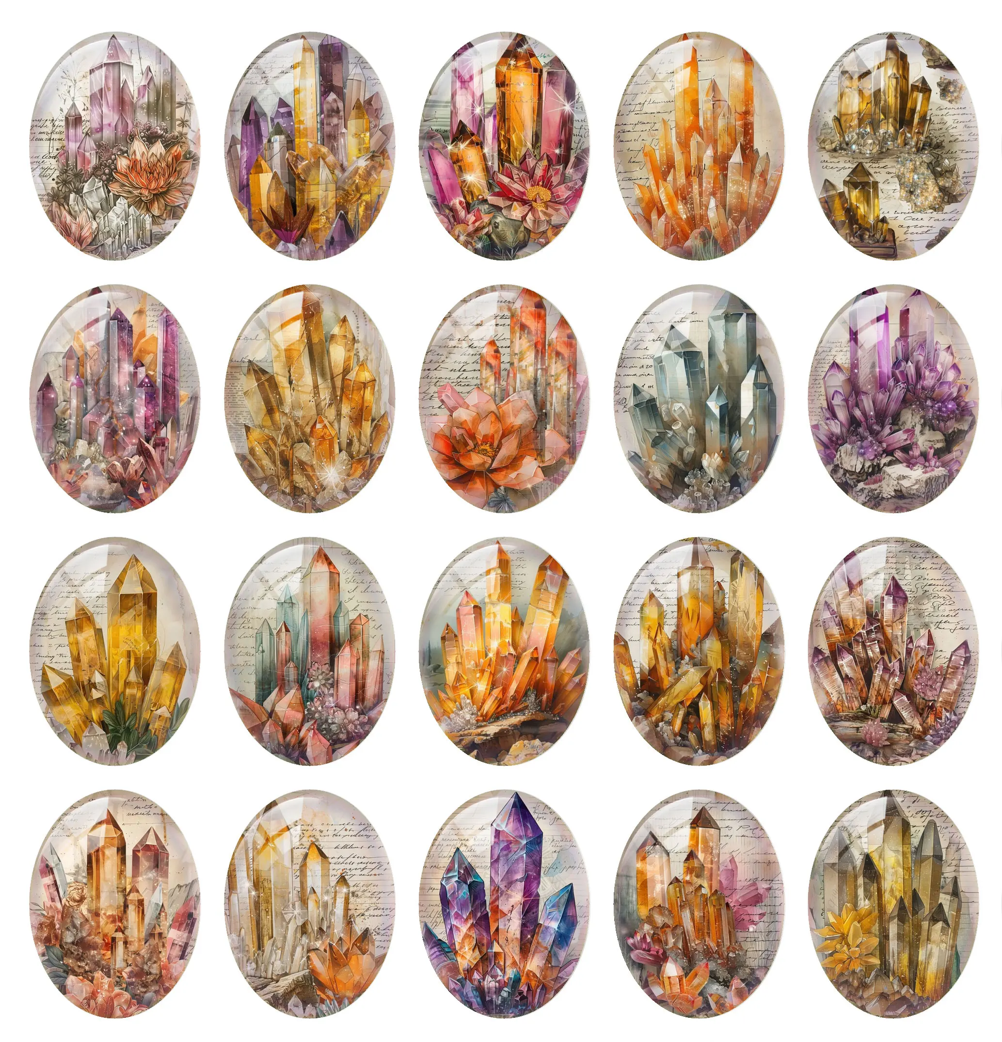 10pcs/lot Yellow Purple Crystal Painting Oval Photo Glass Cabochon Flatback Demo Flat Back Cameo For Diy Jewelry Making Supplies