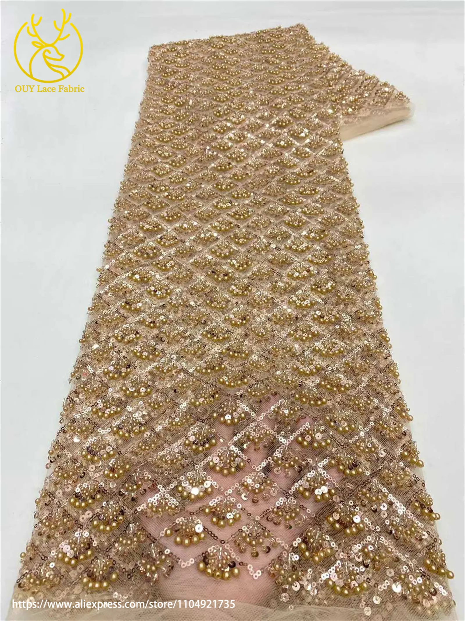 Afrikanischer Perlen-Spitzenstoff 2026 Himmelblau Neueste Nigerianische Französische Pailletten-Tüllspitze Brautkleid Hochzeitskleid Material – Detail 12