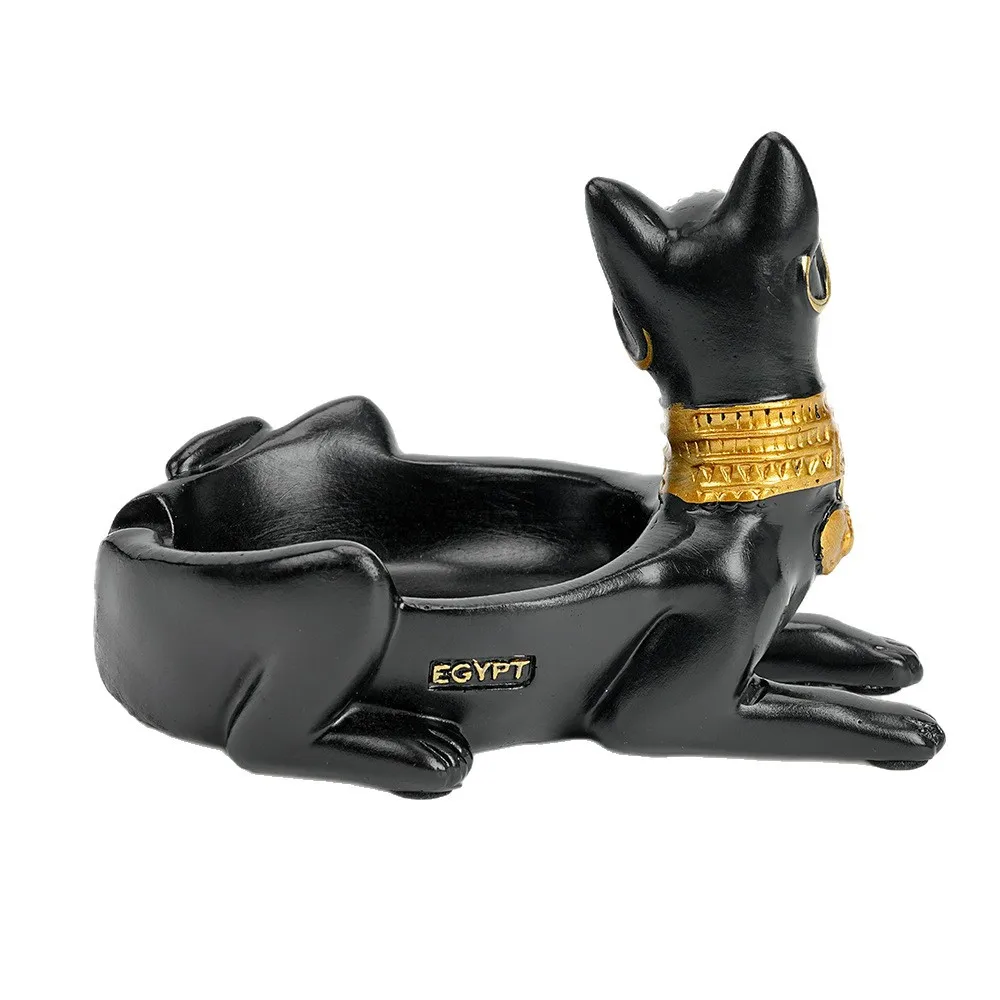 Resin Anubis Bastet Figurine Ashtray Egyptian Statue Luxury Fortune  Jewelry Box for Home Entrance Decor Ring Necklace Storage