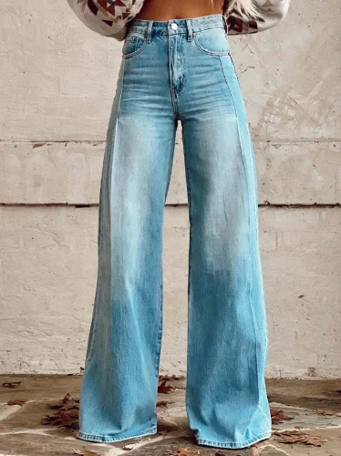 Neue Vintage Gradient Imitation Jeans frauen Breite Bein Neue Mode Hohe Taille Casual Retro Punk Frauen 3D Gedruckt Imitation Jeans