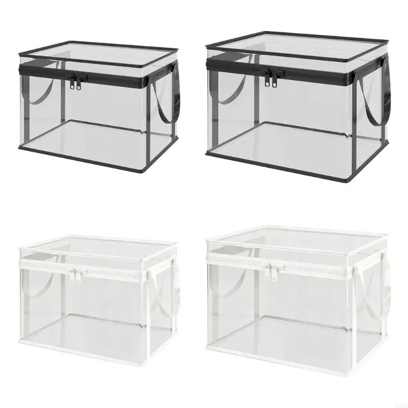 Clear Storage Bins 3 Piece Set with Zippered Covers and Carry Handles for Visible Bedroom Closet Household Storage KXRE