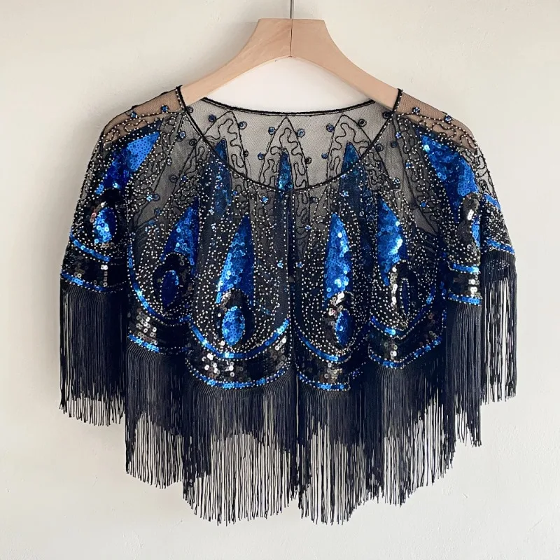 

2025 Summer New Sequined Sleeveless Short Shawl Fringed Warp Pullover Round Neck Sun Protection Embroidery Loose Cape Top