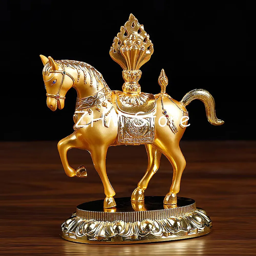 13.3*11.5cm Tantric Supply Esoteric Buddhist Alloy Metal Gold Plating Treasured Horse Home/Car Putting Decoration Crafts