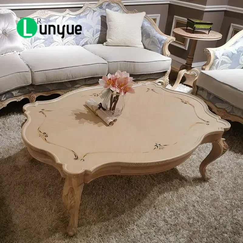 Luxury European Classic Elegant Wood Coffee Table Antique Carving Retro Central Table for Living Room Furniture Home Decor
