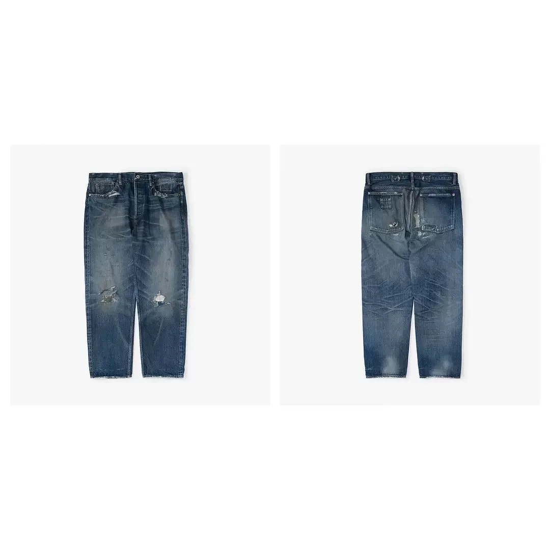 

Washed Vintage Patchwork Men's Jeans Low Waist Straight Leg Durable PU Material Spring Season Casual Wear Non-Stretch Fit