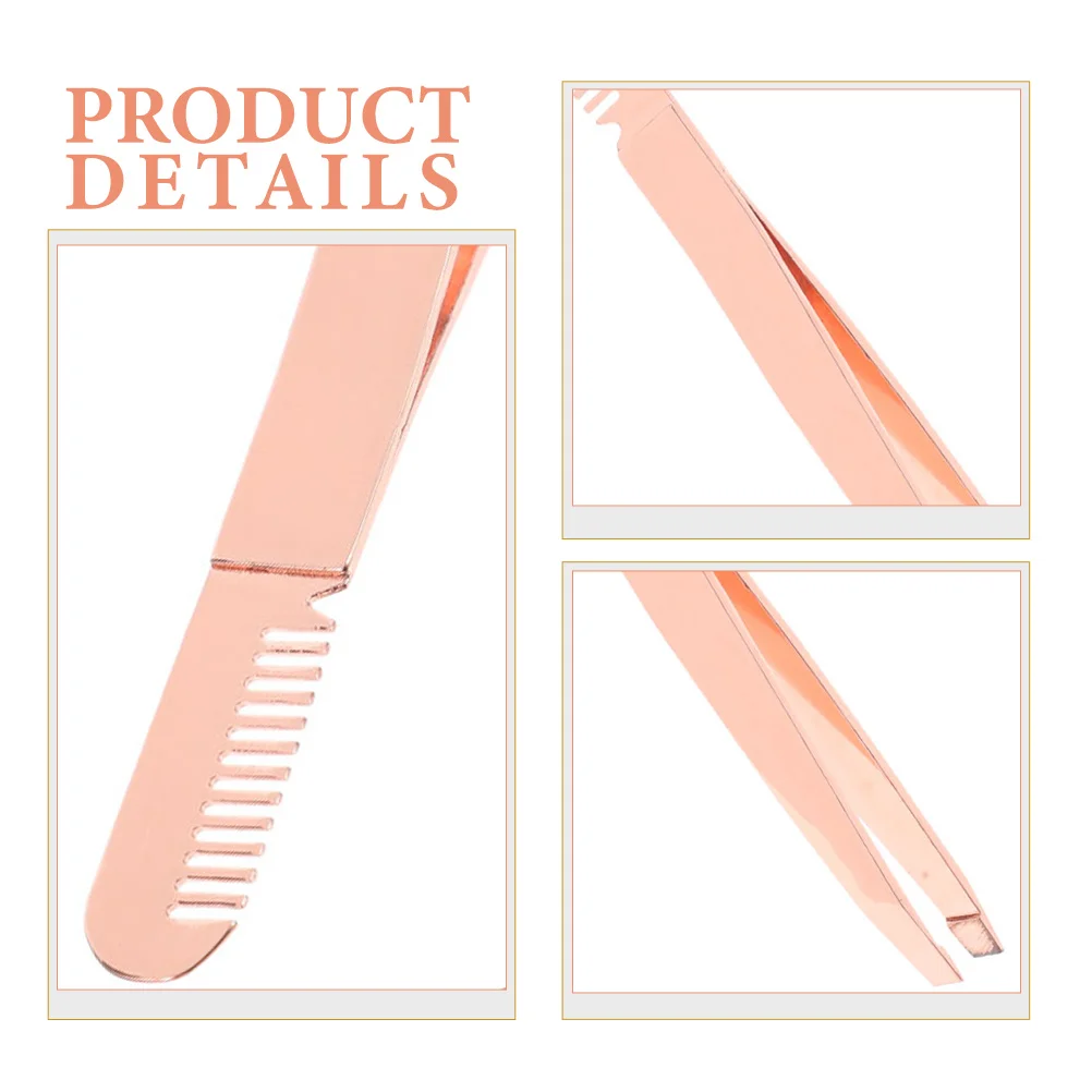 4 Pcs Stainless Steel Eyebrow Tweezers Rose Gold Tools for Eyelash Extensions Ingrown Hair Removal Portable