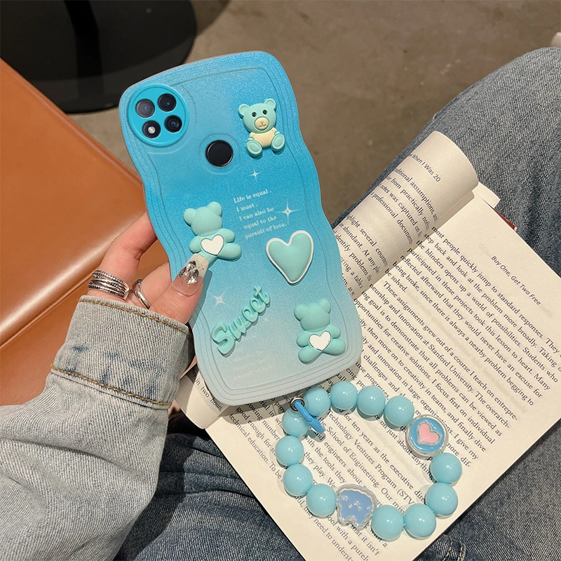 For Xiaomi Redmi 9C Phone Case 3D Cartoon Animal Fashion Decoration Cute Soft Silicon Sport Hand Strap Bracelet Back Cover