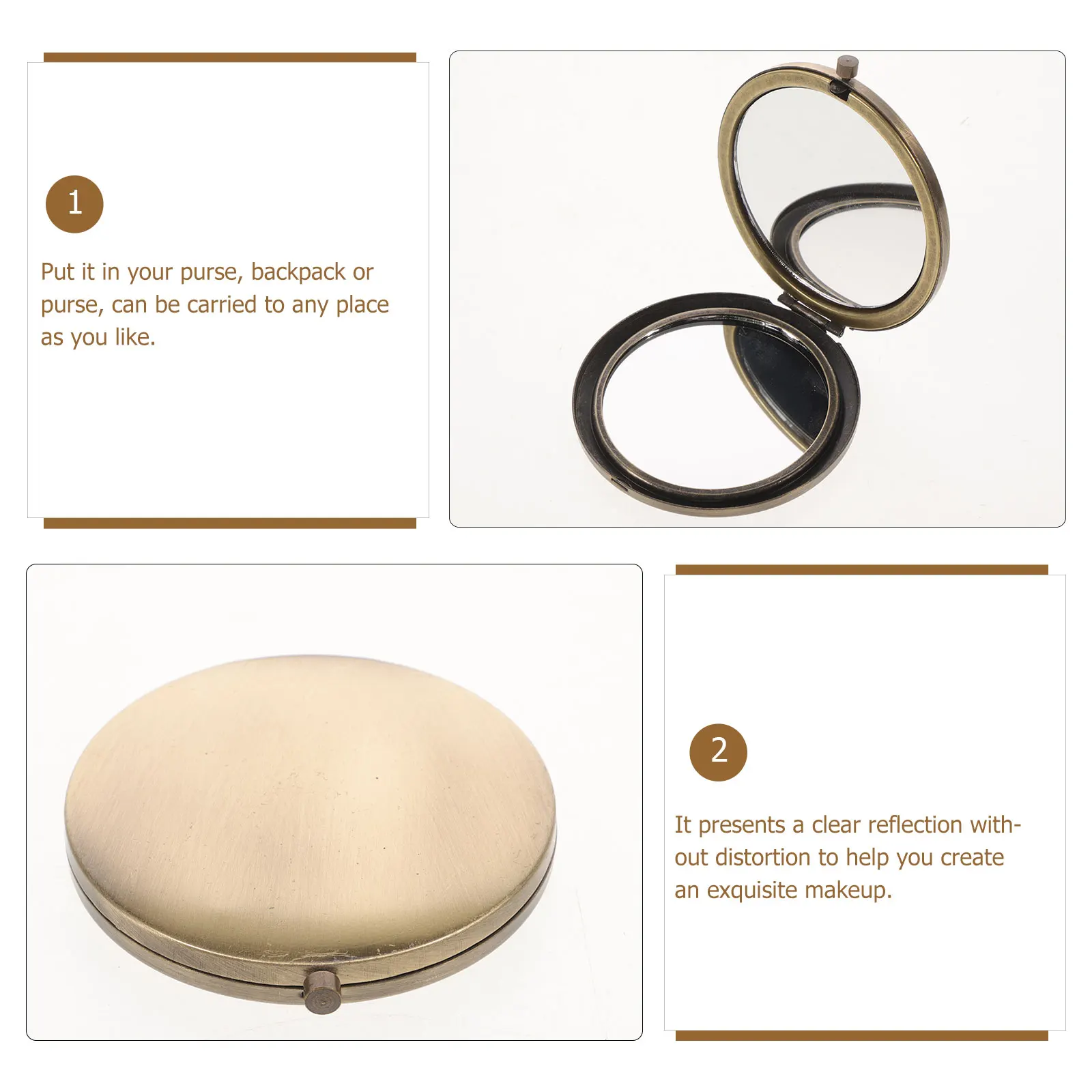 

Portable Makeup Mirror Round Small Vanity Female Wood Fine Foldable Travel Handbag Compact