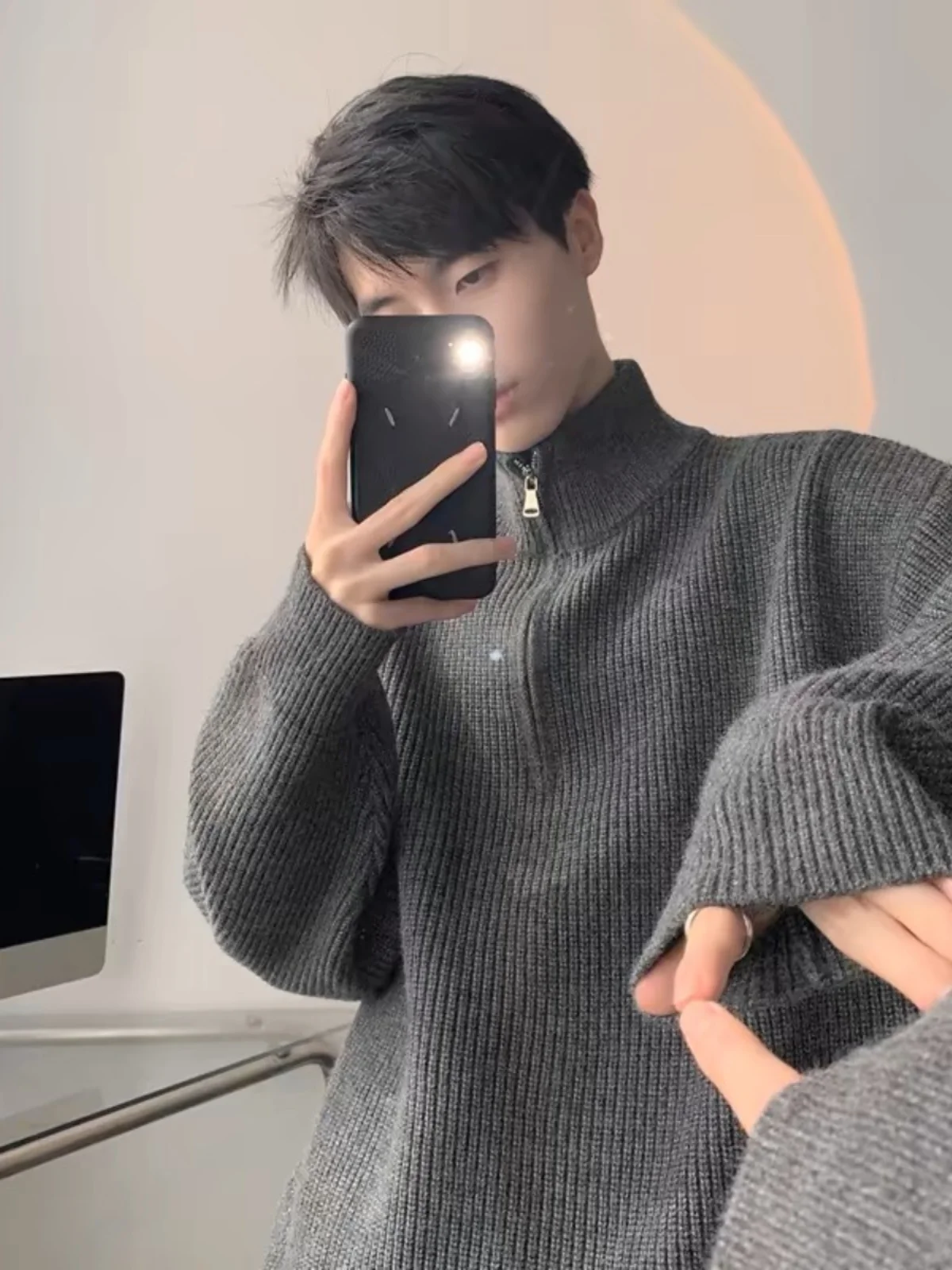 

Simple High Collar f Zip Knitwear Men's Autumn Winter Loose Casual Sle Couple Matchings Knitted Sweater Youth Faion