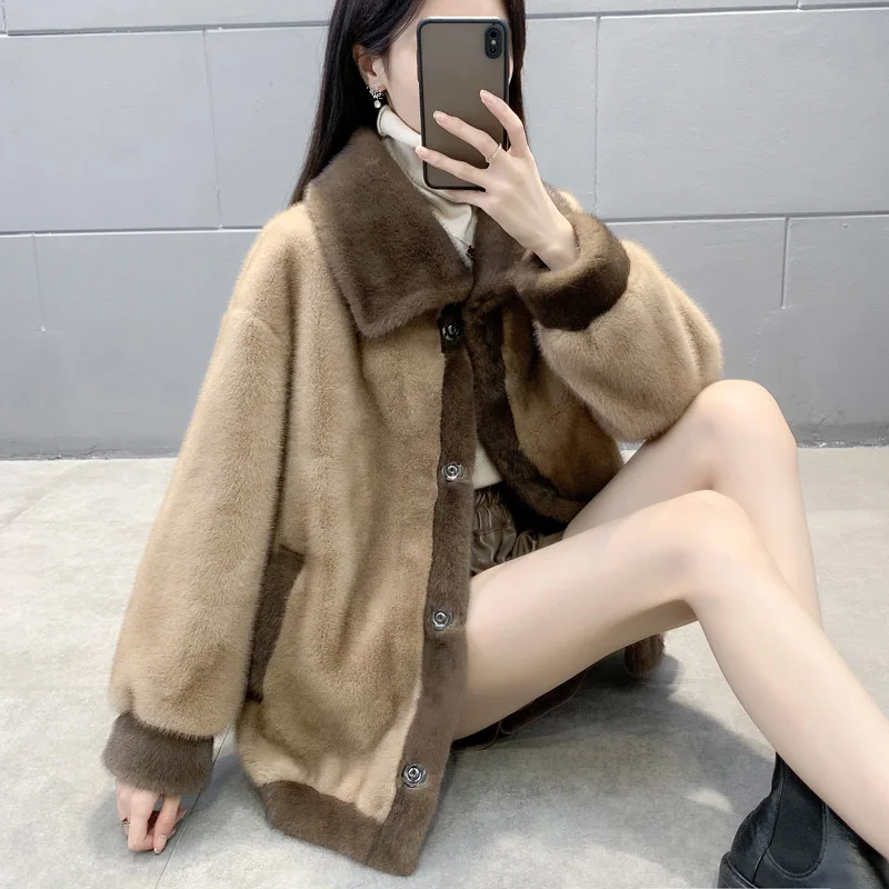 Women's Clothing Fashion Stitching Faux Fur Coat Winter New NO.4