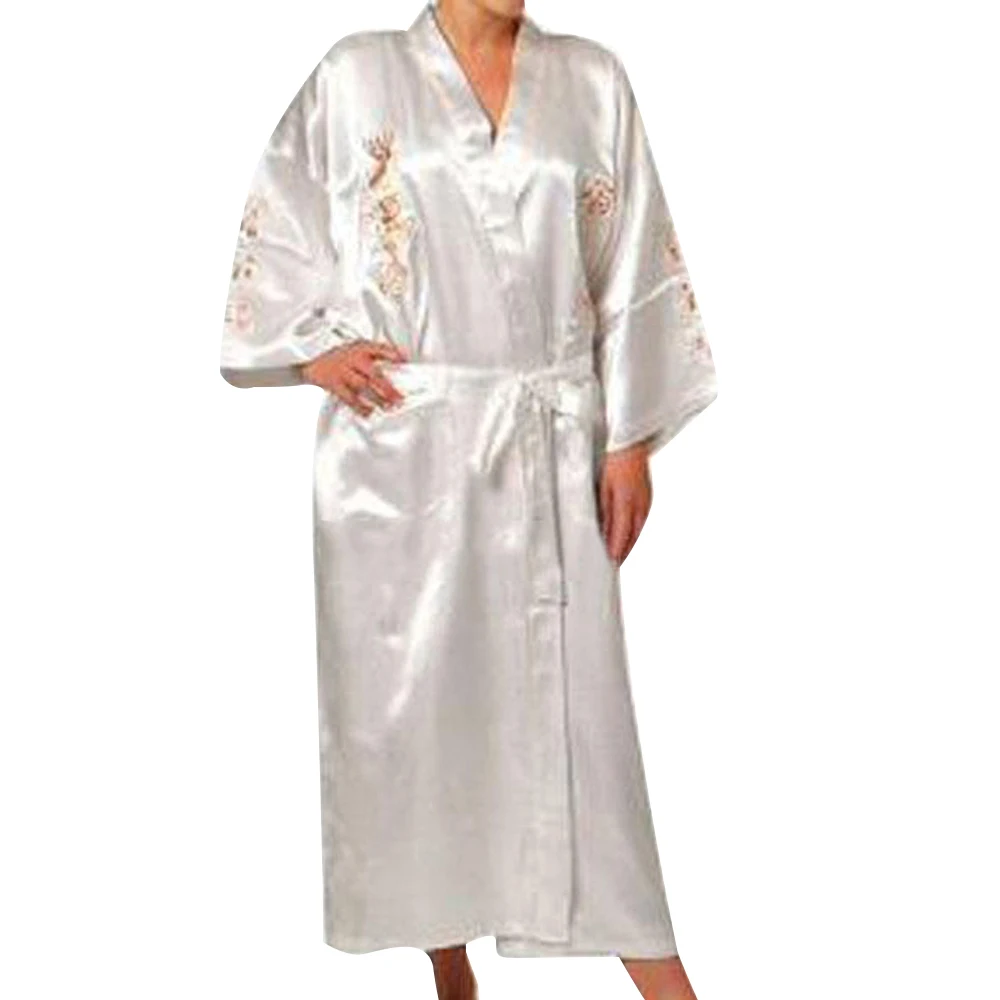 Moda męska satynowa w stylu chińskim wielki smok haftowana koszula nocna jedwabne Kimono piżama luźny swobodny szlafrok domowy